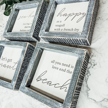 Happy As A Seagull Wooden Sign 5x5 Distressed Gray Frame Beach Decor Funny Coastal Gift