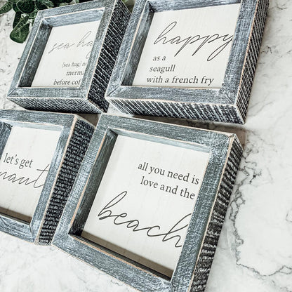 Sea Hag Wooden Sign 5x5 Distressed Gray Frame Funny Morning Mermaid Pre Coffee Decor Plaque