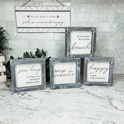Happy As A Seagull Wooden Sign 5x5 Distressed Gray Frame Beach Decor Funny Coastal Gift