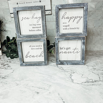 Happy As A Seagull Wooden Sign 5x5 Distressed Gray Frame Beach Decor Funny Coastal Gift