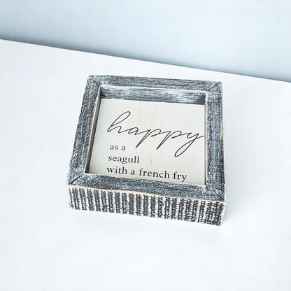 Happy As A Seagull Wooden Sign 5x5 Distressed Gray Frame Beach Decor Funny Coastal Gift