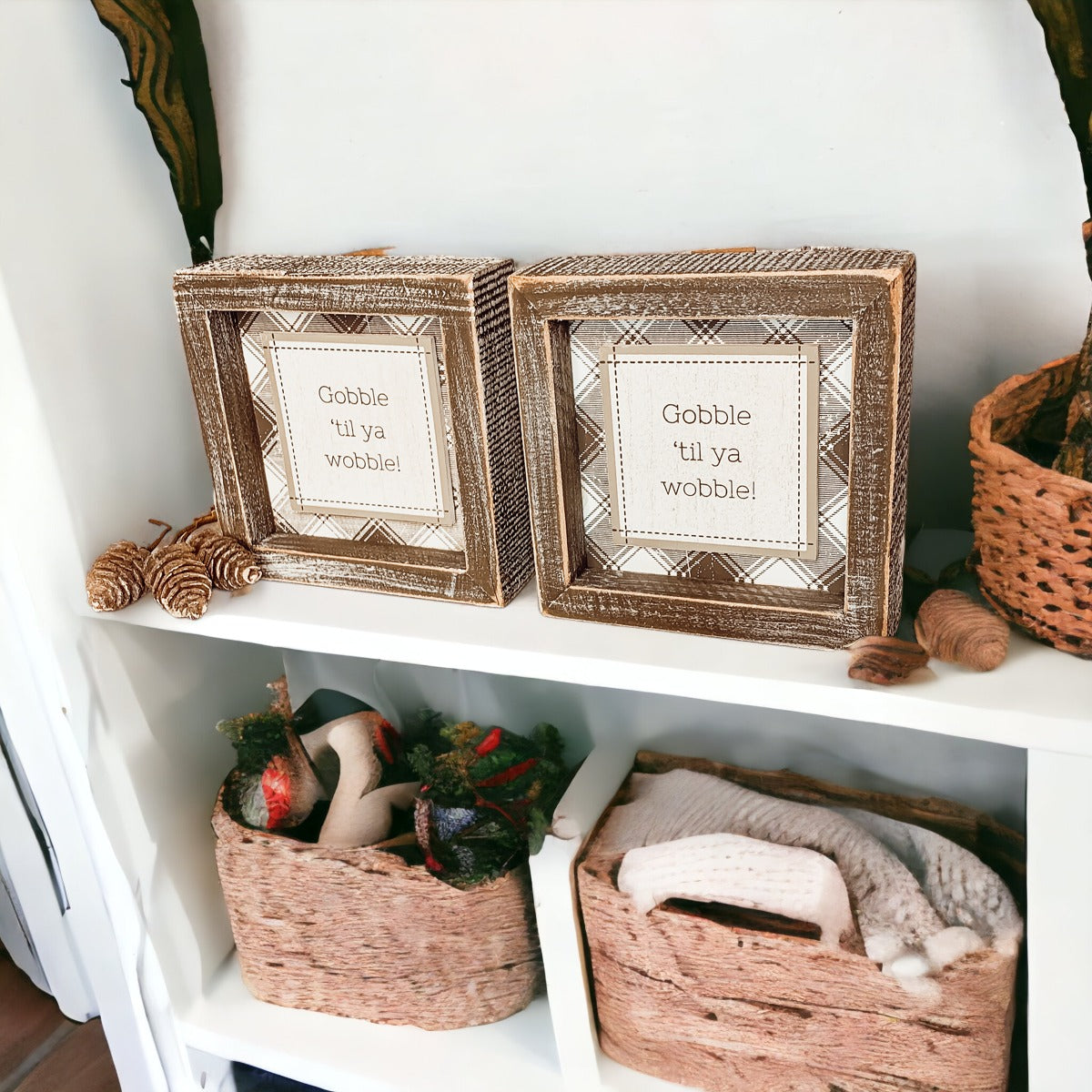 Thanksgiving Gobble Til Ya Wobble Tabletop Sign 5x5x1.5 Holiday Decor Party Cute Gift