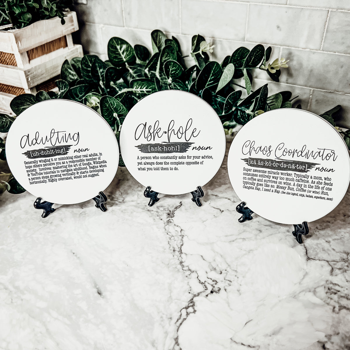 Adulting Funny Coaster Gift Set 6 Pack Humorous Quote Drink Coasters Home Bar Decor