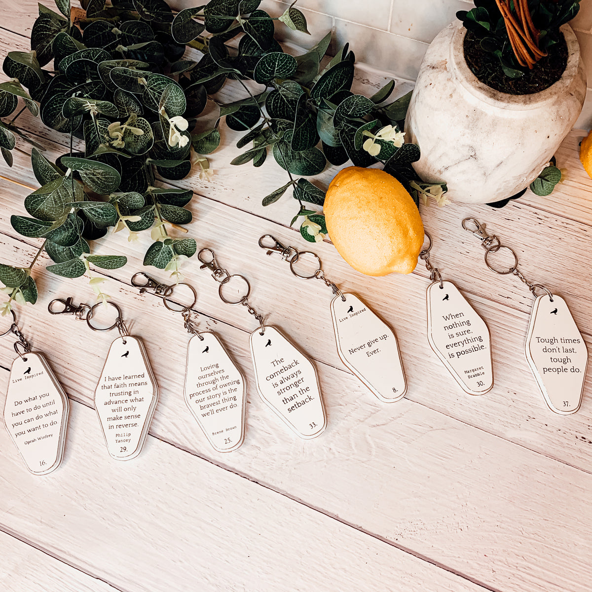 Wooden Inspirational Key Chains Reversible Heavy Duty Motivational Quotes Keyring Set 10 Plus Styles