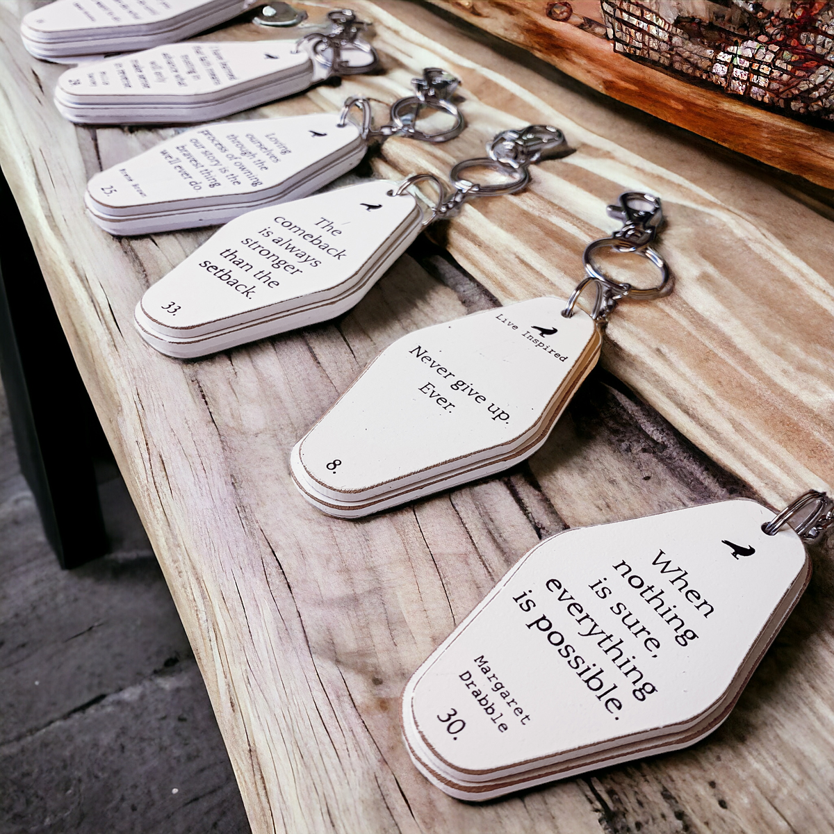 Wooden Inspirational Key Chains Reversible Heavy Duty Motivational Quotes Keyring Set 10 Plus Styles