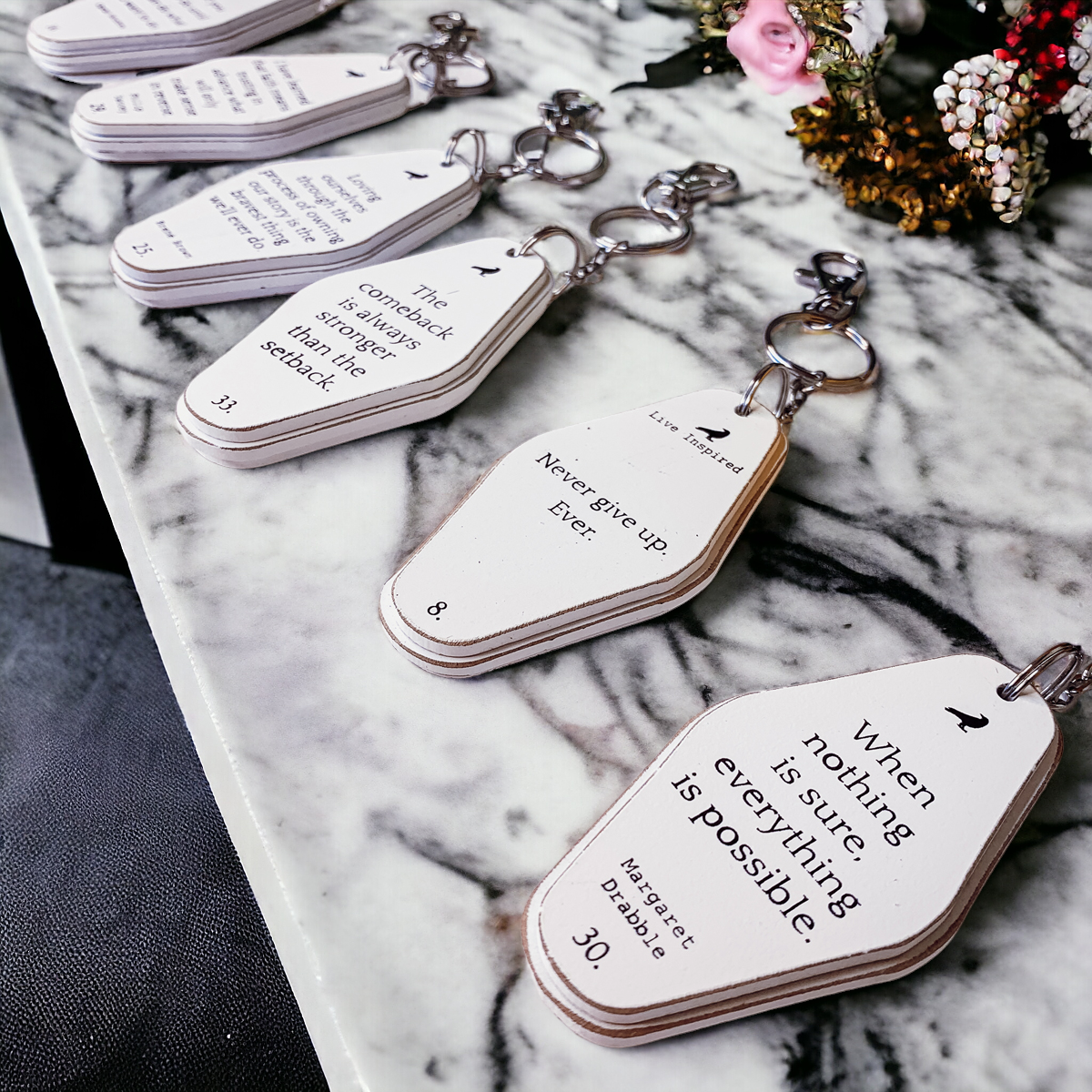 Wooden Inspirational Key Chains Reversible Heavy Duty Motivational Quotes Keyring Set 10 Plus Styles
