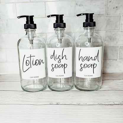 16oz Glass Boston Round Bottle Clear With White Label - Multiple Pack