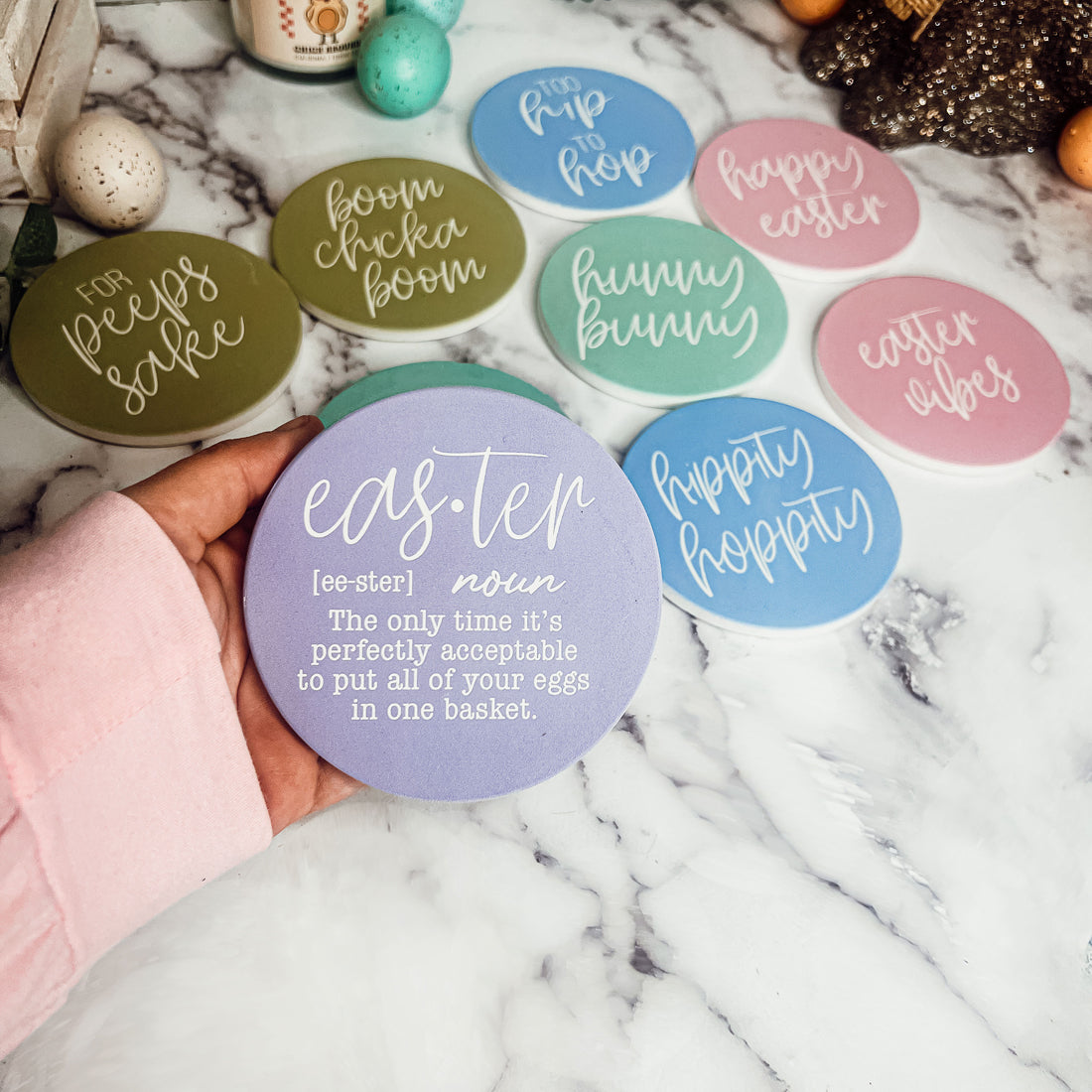 Easter Spring Ceramic Coaster Set 4 Inch Absorbent Drink Coasters Table Protectors Pack