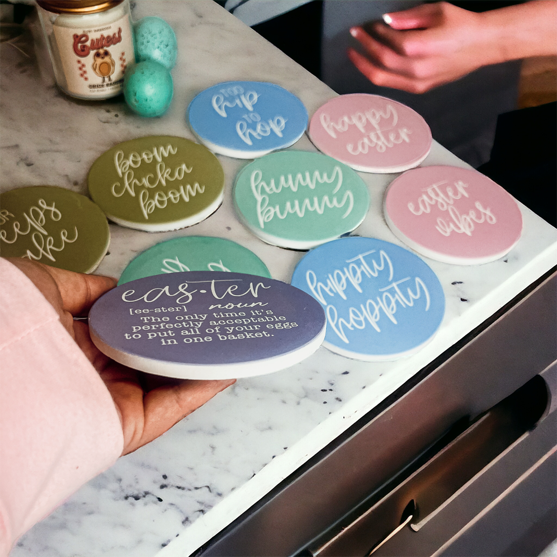 Easter Spring Ceramic Coaster Set 4 Inch Absorbent Drink Coasters Table Protectors Pack