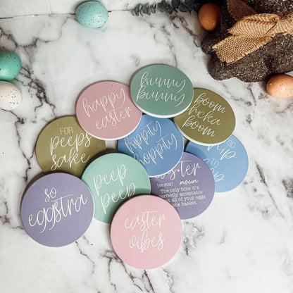 Easter Spring Ceramic Coasters 4in Set Cute Floral Bunny Drink Table Coasters