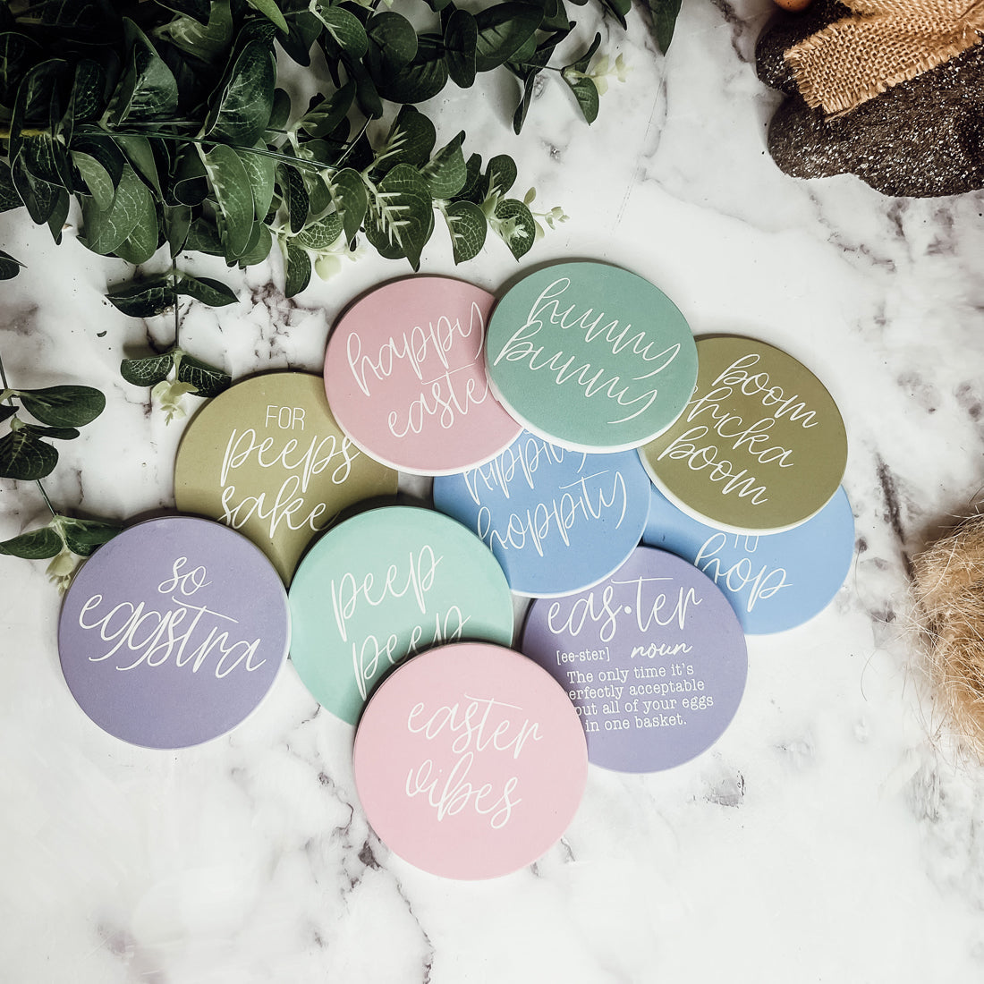 Easter Spring Ceramic Coaster Set 4 Inch Absorbent Drink Coasters Table Protectors Pack
