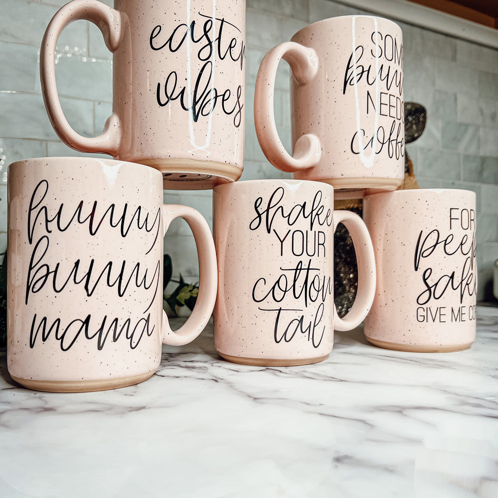 Easter Bunny Ceramic Coffee Mug 16oz Pastel Blue Pink Spring Large