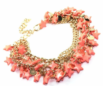 Three Tier Star Charm Bracelet 7in Extender Lobster Clasp