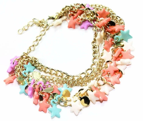 Three Tier Star Charm Bracelet 7in Extender Lobster Clasp