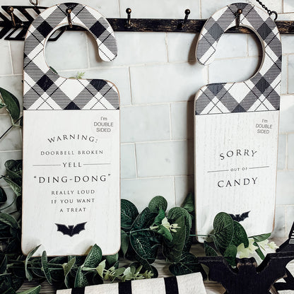 Halloween Double-Sided Door Hanger Spooky Cute Door Knob Sign 5x11.5 Black White