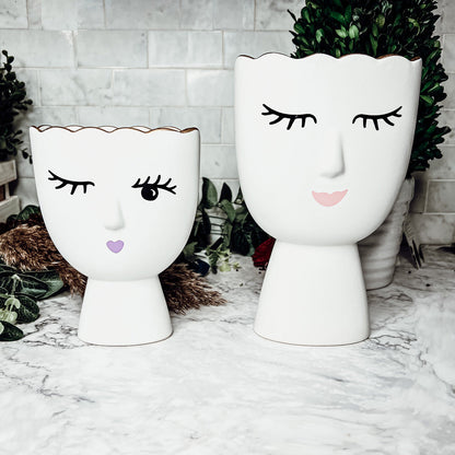 Coquette Porcelain Vases Set Of 2 Wink And Smile Ceramic Vases With Gold Trim Slim Vanity Decor