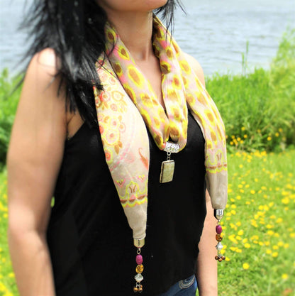 Springtime Pendant Headliner Scarf Multi Color Pearls