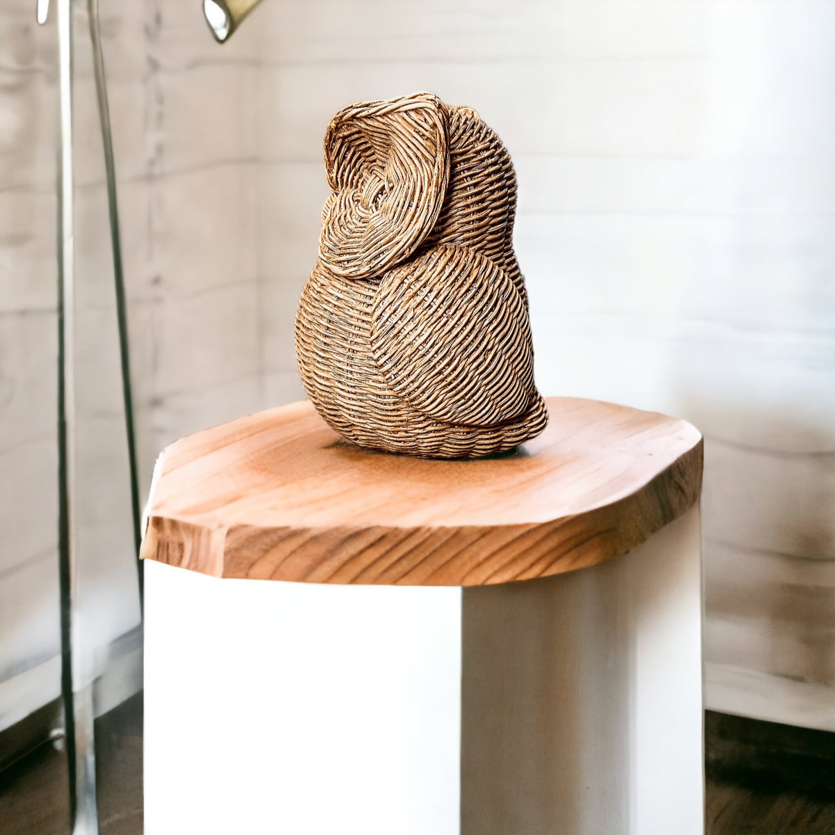 Basket Weave Owl Figurine Resin Rustic Owl Bookend Tabletop Accent Home Decor