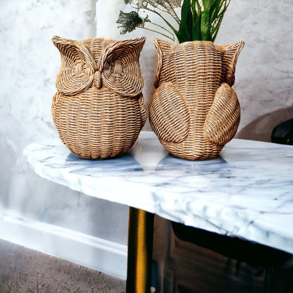 Basket Weave Owl Figurine Resin Rustic Owl Bookend Tabletop Accent Home Decor