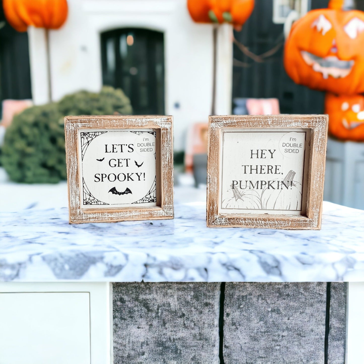 Double-Sided Reversible Pumpkin Sign Hey There Pumpkin / Lets Get Spooky