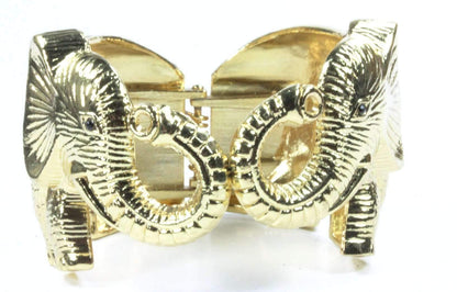 Brass Hinged Elephant Bangle With Red Blue Enamel Accent