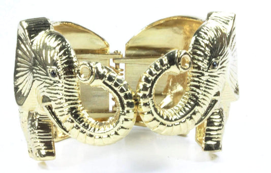 Brass Hinged Elephant Bangle With Red Blue Enamel Accent