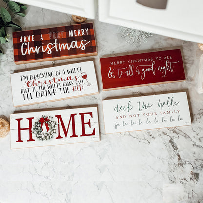 Christmas Home Wreath Sign Holiday Mantel Shelf Tray Decor Rustic Wooden