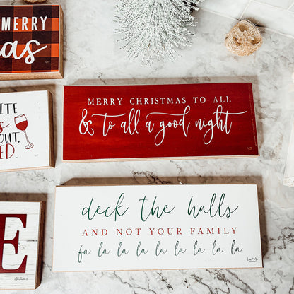 Deck The Halls Funny Christmas Wood Sign Handmade Tabletop Mantel Shelf Decor 10x4x1 Red Green