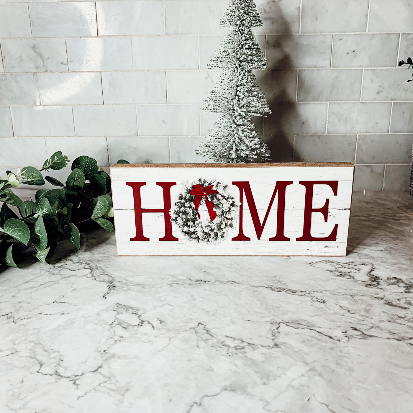 Christmas Home Wreath Sign Holiday Mantel Shelf Tray Decor Rustic Wooden
