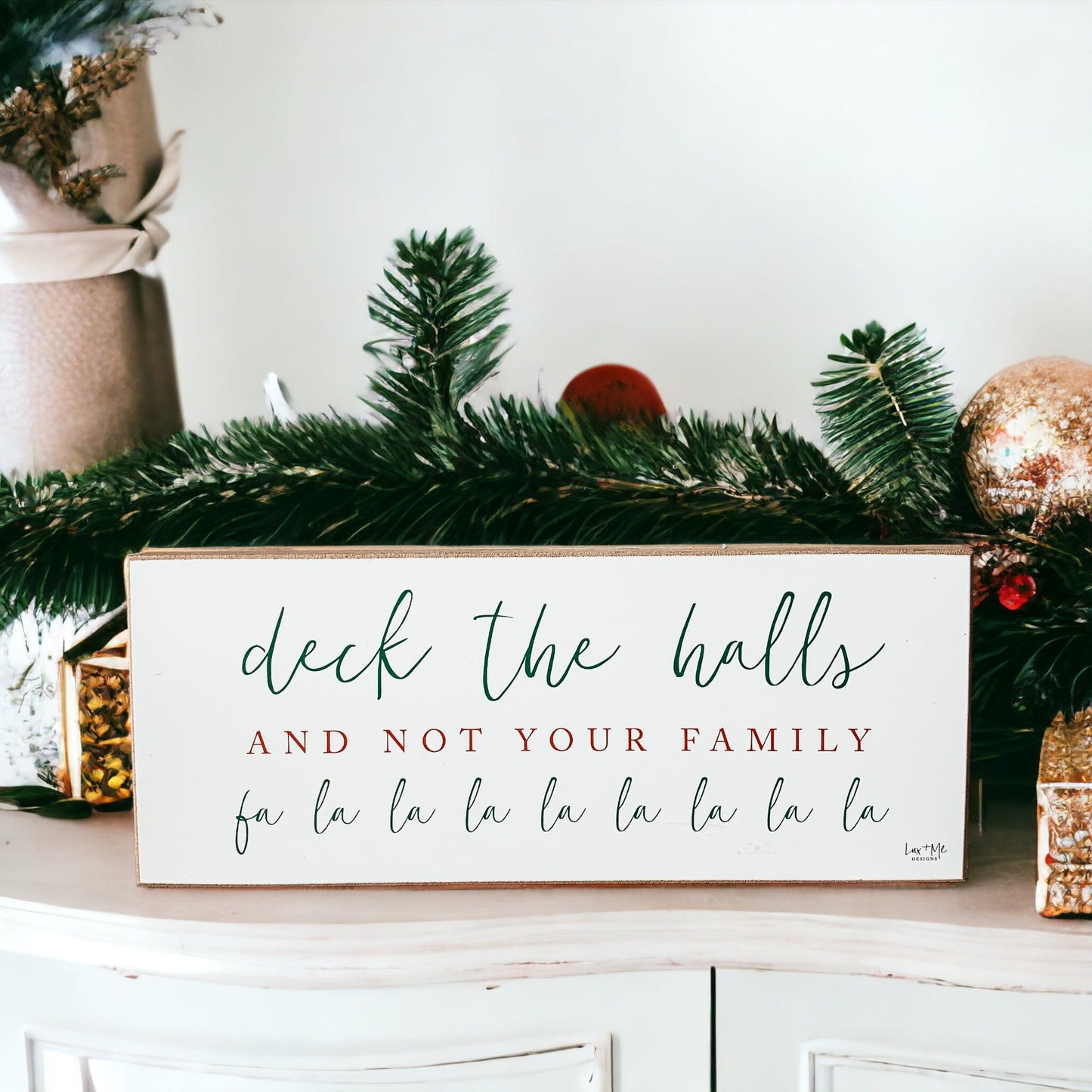 Deck The Halls Funny Christmas Wood Sign Handmade Tabletop Mantel Shelf Decor 10x4x1 Red Green