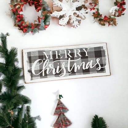 Buffalo Check Christmas Wood Sign 10x4 Tabletop Shelf Mantel Decor