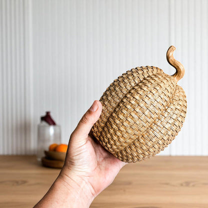 Rattan Resin Pumpkins Fall Decor - Set Or Single, 3 Sizes, Honey Cognac