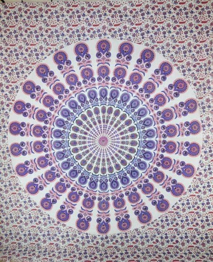 Peacock Feather Mandala Cotton Tapestry Wall Hanging
