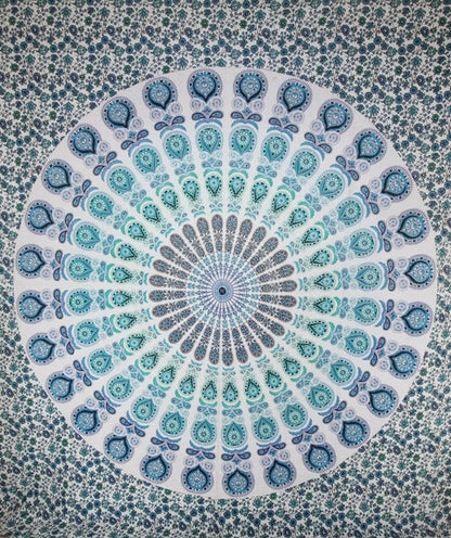 Peacock Feather Mandala Cotton Tapestry Wall Hanging