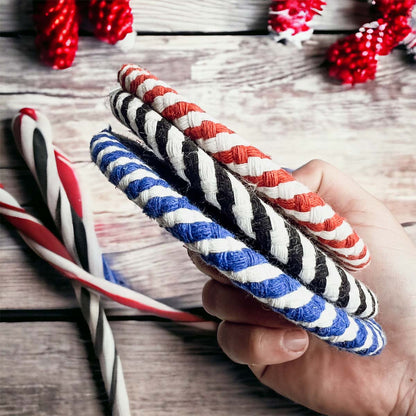 Blue Braided Holiday Coaster Set 4 Pack Candy Cane Stripe Table Protectors Absorbent Drink Mats