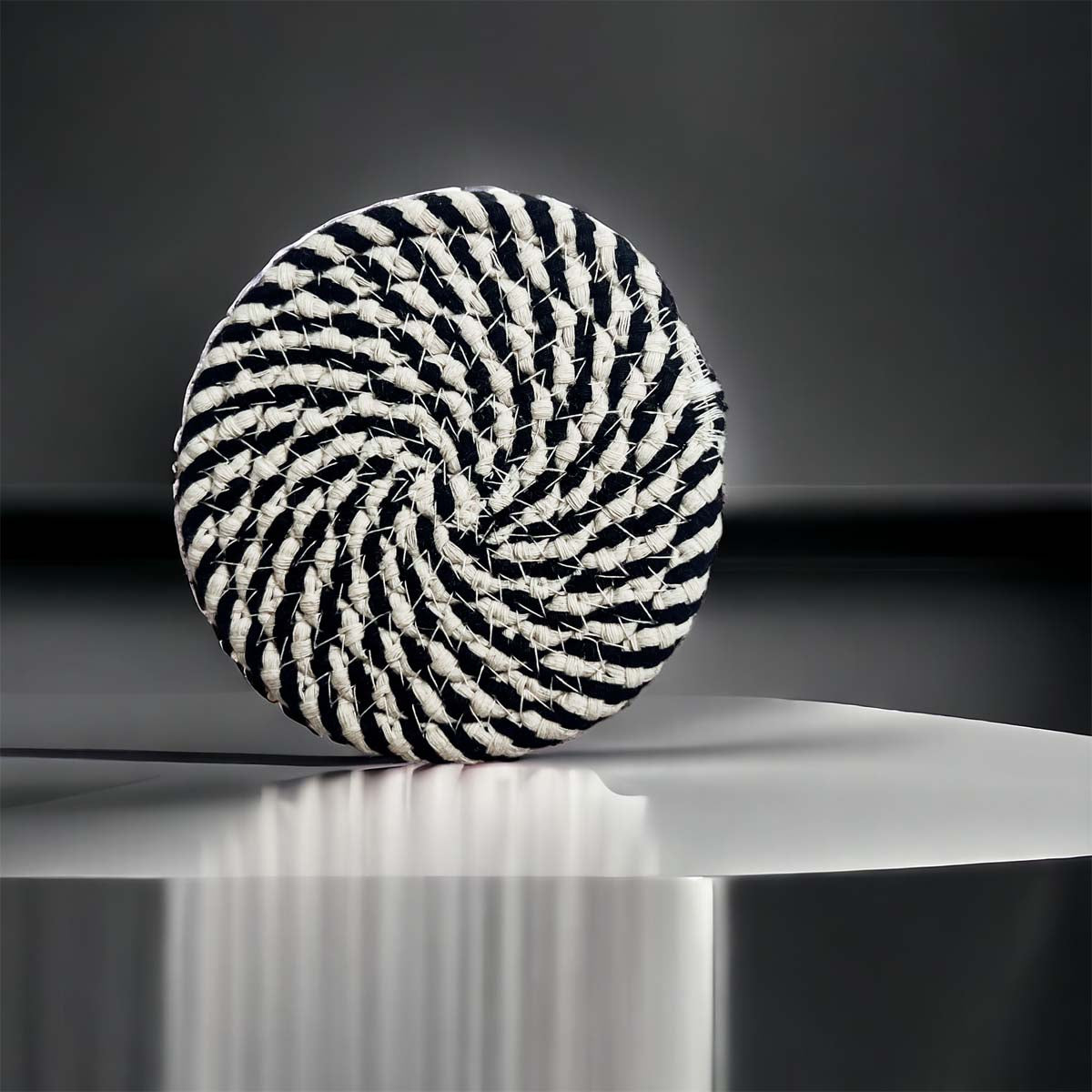 Blue Braided Holiday Coaster Set 4 Pack Candy Cane Stripe Table Protectors Absorbent Drink Mats