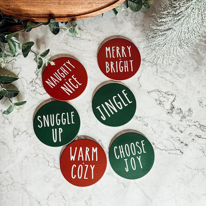 Holiday Ceramic Coaster Set With Cork Back Non Scratch Decorative Display Ready Table Accent