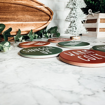 Holiday Ceramic Coaster Set With Cork Back Non Scratch Decorative Display Ready Table Accent