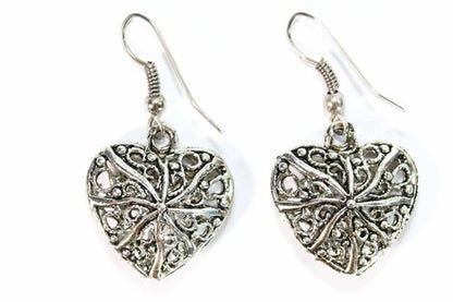 Filigree Heart Drop Earrings 3D Double Sided 1.25 Inch