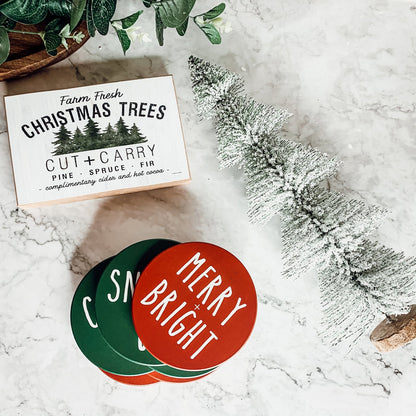 Holiday Ceramic Coaster Set With Cork Back Non Scratch Decorative Display Ready Table Accent