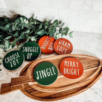 Holiday Ceramic Coaster Set With Cork Back Non Scratch Decorative Display Ready Table Accent