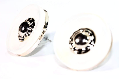 Goldtone Off White Acrylic Button Stud Earrings 1 Inch