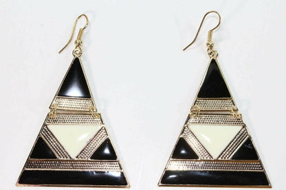Egyptian Enamel Dangle Earrings 2.5 Inch Drop Turquoise