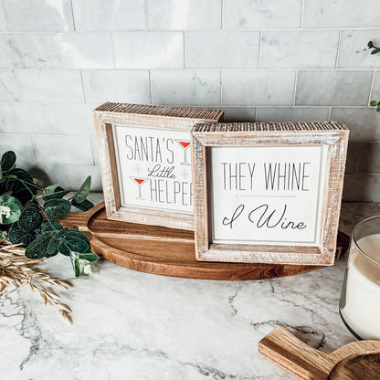 Santa Helper Double Sided Wooden Sign Wine Humor Holiday Decor Reversible Farmhouse Wall Plaque
