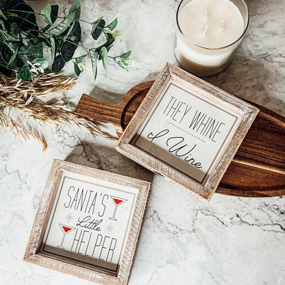 Santa Helper Double Sided Wooden Sign Wine Humor Holiday Decor Reversible Farmhouse Wall Plaque