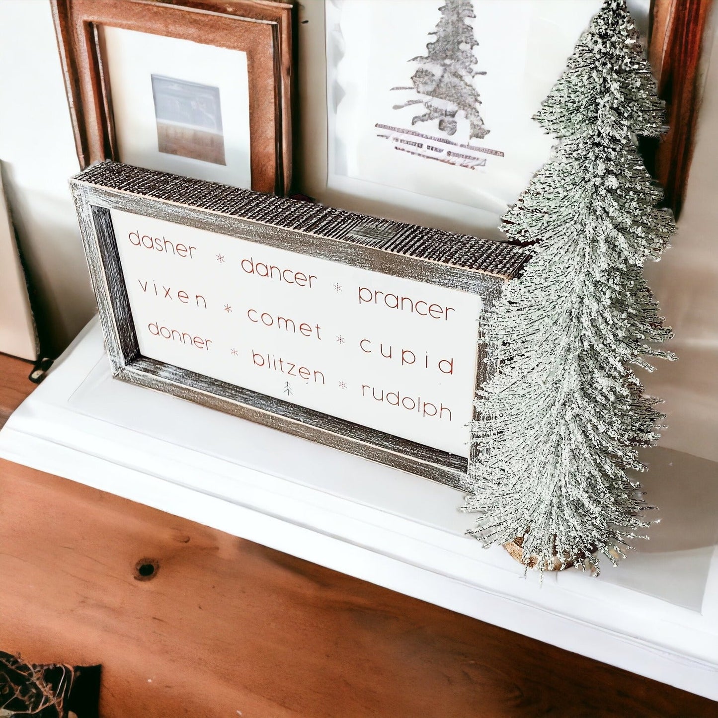 Rudolph And Friends Large Wooden Framed Embossed Christmas Sign With Metal Insert Holiday Decor