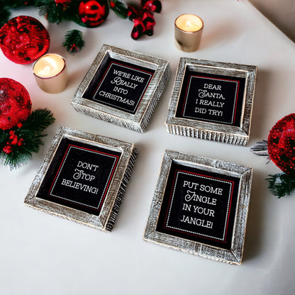 Black Chalkboard Style Wooden Christmas Sign Rustic Framed Holiday Wall Decor Set Of 4