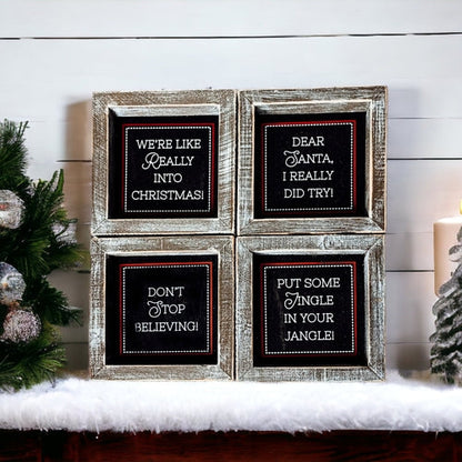 Black Chalkboard Style Wooden Christmas Sign Rustic Framed Holiday Wall Decor Set Of 4