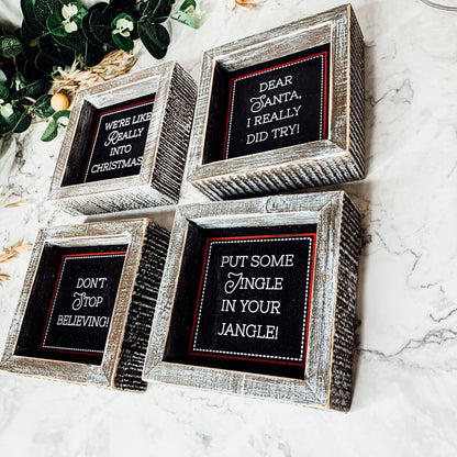 Black Chalkboard Style Wooden Christmas Sign Rustic Framed Holiday Wall Decor Set Of 4