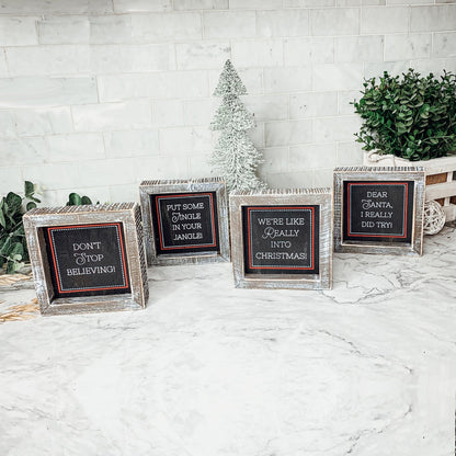 Black Chalkboard Style Wooden Christmas Sign Rustic Framed Holiday Wall Decor Set Of 4